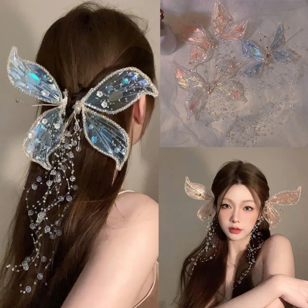 

Girls Hair Accessories Sweet Hair Claw Colorful Clear Glitter Tassel Crystal Hairpin Butterfly Side Clip Fairy Ear Headwear