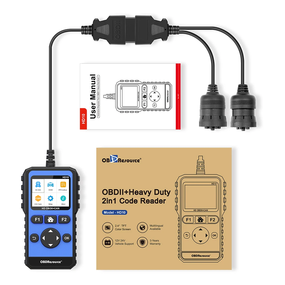 Full Systems Heavy Duty Truck Scan Tool HDOBD/EOBD/OBDII Diagnostic Scanner 12V 24V Diesel Vehicles Code Reader for Truck Car 6