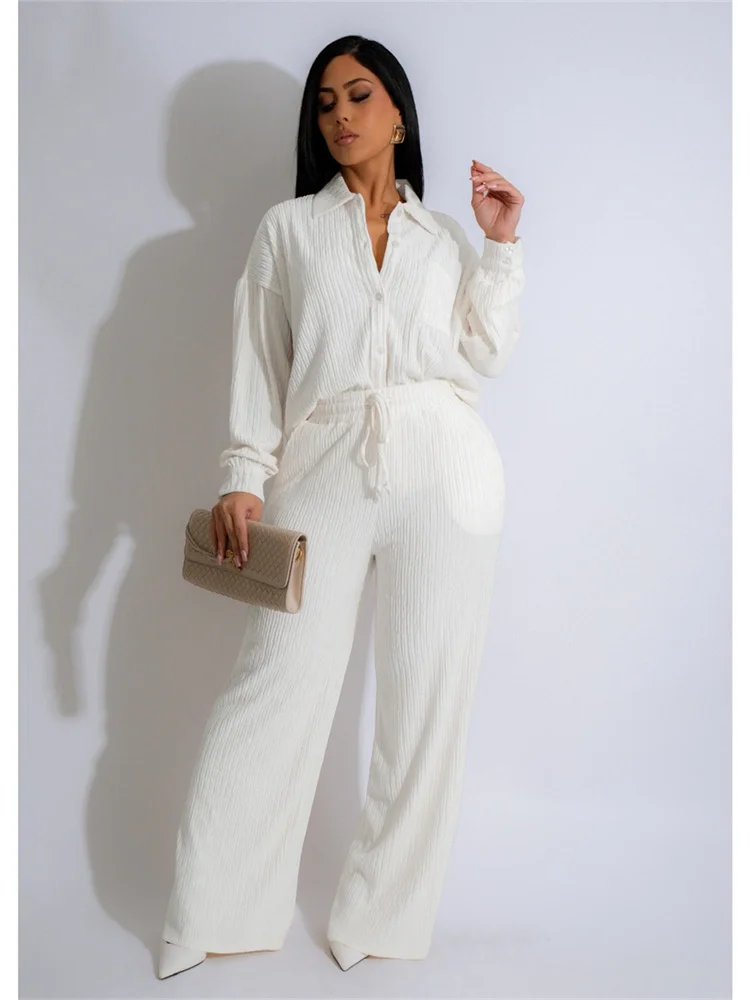 Wmstar Two Piece Sets Women Wholesale Long Sleeve Elastic Multi Pocket Swing Leg Pants Wide Leg Pants Set Fall Matching Suit