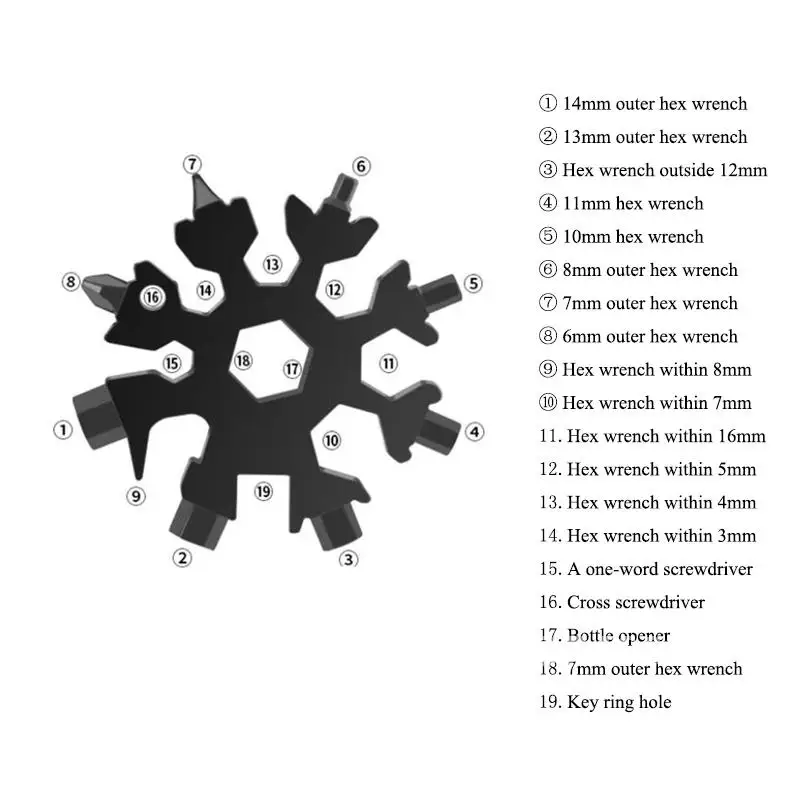 

Stainless Steel Snowflakes Multi-tool 18 In 1 Multifunctional Wrench 18in1 Snowflake Multi-purpose Tool