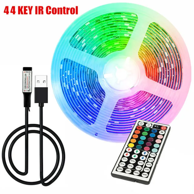 LED Strip Lights TV Background Lighting Colorful RGB 5050 USB 24keys Infrared Remote Long Distance Control Neon Light for Home USB 44keys