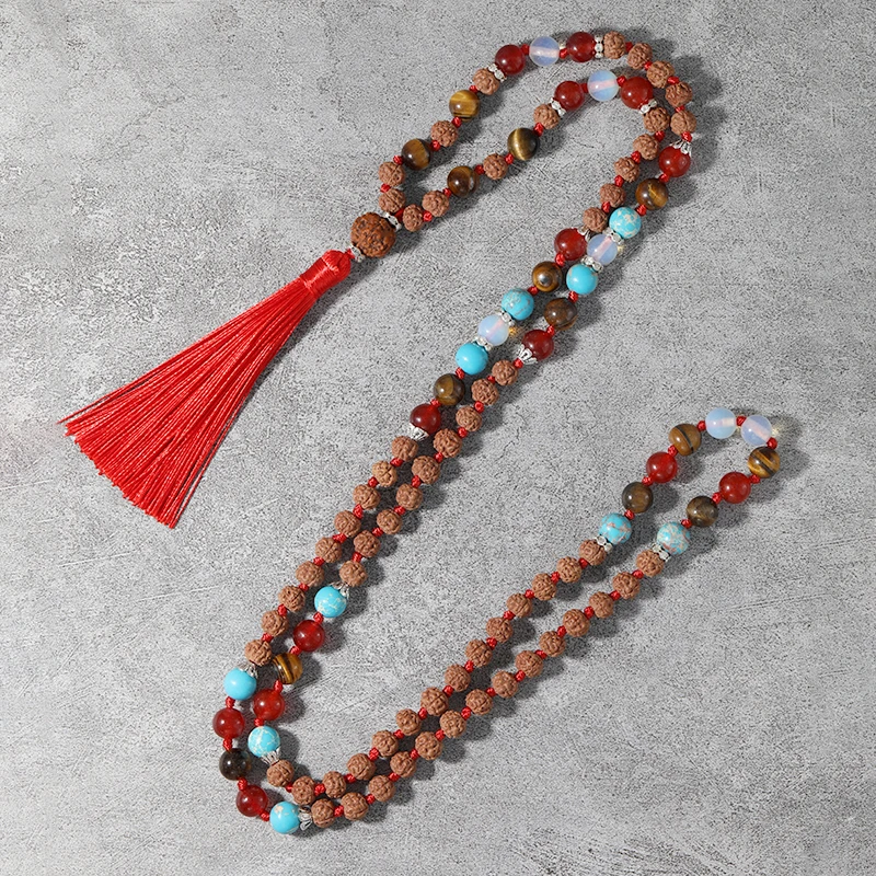 

OAIITE 108 Japa Mala Bodhi Tibetan Buddhist Prayer Balance Tiger Eye Stone Beaded Necklace Pulse Reiki Energy Stone Jewelry Gift