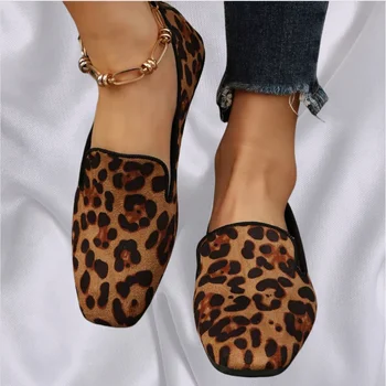 الربيع والخريف جديد مريح جولة رئيس أنيقة عارضة الأحذية أزياء ليوبارد طباعة مقاومة للاهتراء العمل الأحذية المسطحة النسائية 2