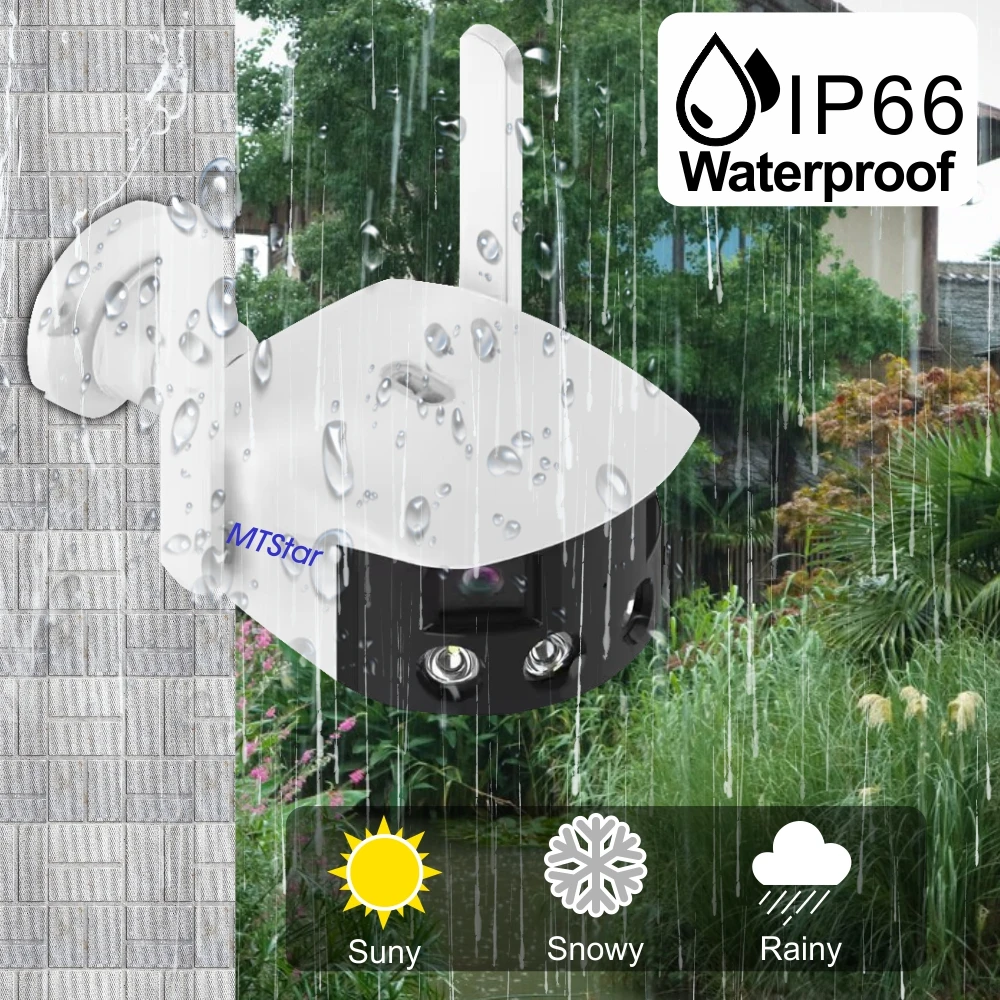 POE Onvif IP Camera WiFi Outdoor Security Surveillance Fisheye Panoramic Dual Lens 180° Ultra Wide Angle 4MP H.265 Two-way Voice 2