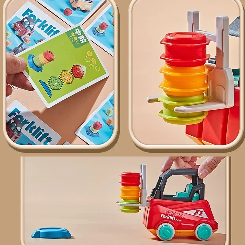 Children's Engineering Truck Forklift Press Shovel Toy Car Suit Education Stacking Toy Board Game for Party Boys Birthday Gift 6
