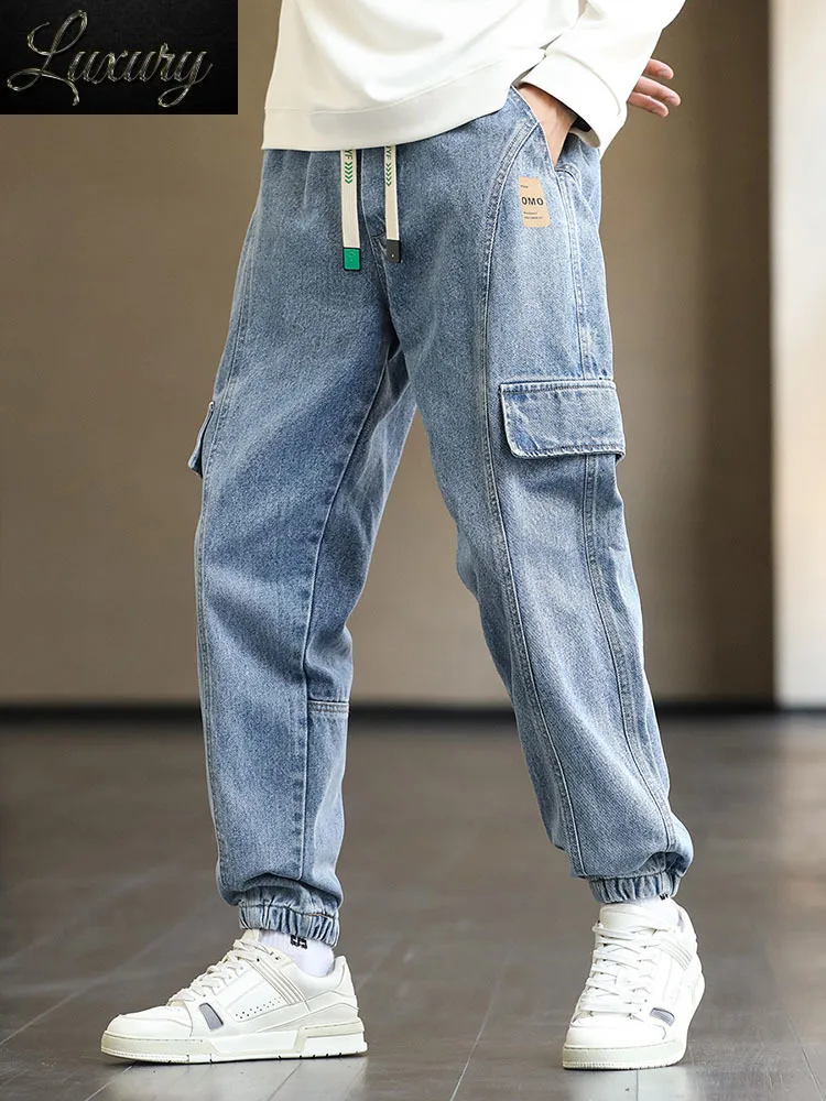 

Plus Size Men's Cargo Jogger Jeans Hip Hop Streetwear Fake Pockets Stretched Cotton Casual Denim Pants Baggy Jean Trousers 8XL