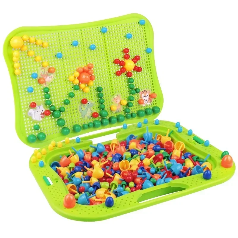 Children's Mushroom Nail Large 3D Jigsaw Large Particle Block Assembly Board for Pupils Babies Girls Puzzle Skills