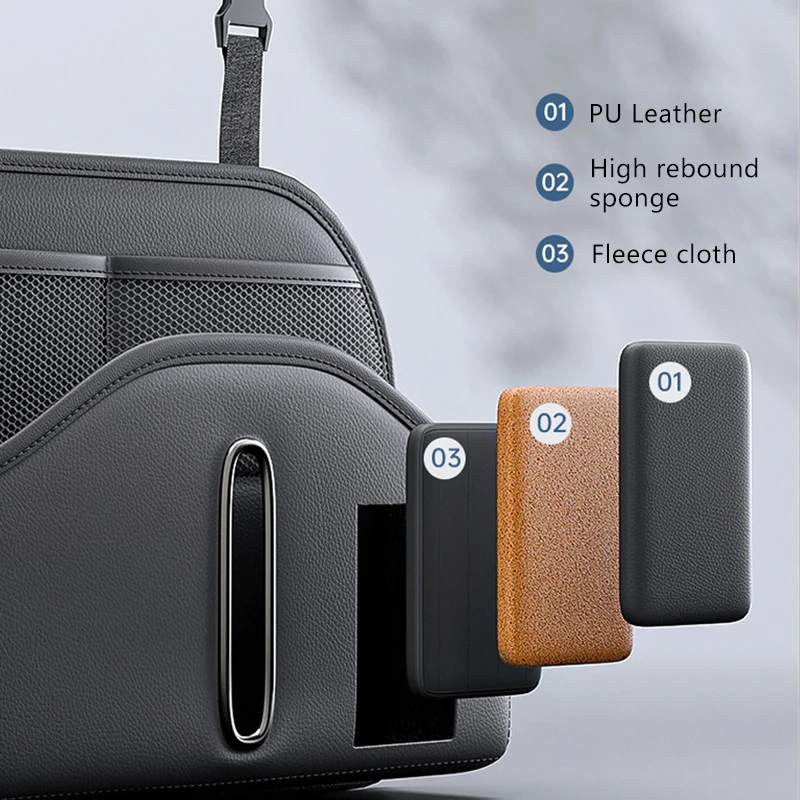 SEAMETAL PU Leather Car Seat Back Organizer Multi-functional Auto Seat Headrest Hanging Storage Bag With Tissue Box Drink Holder — view 3