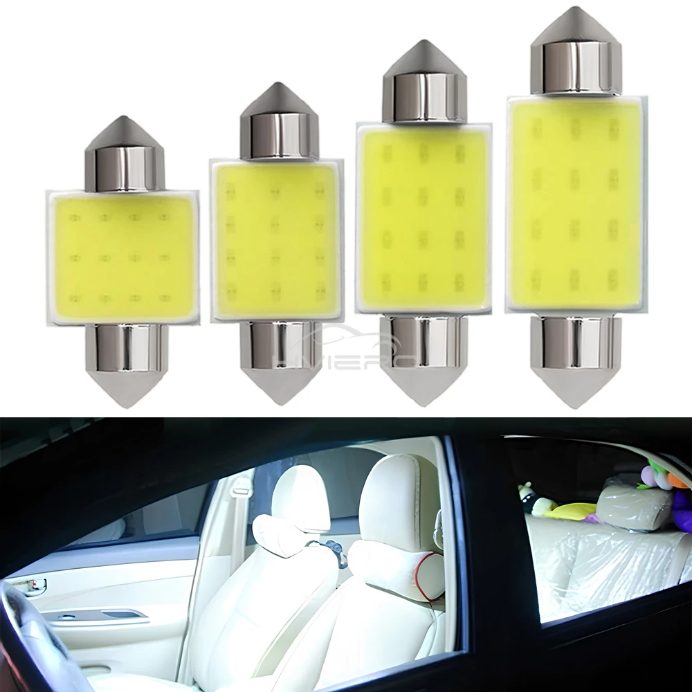 LED Car Bulbs 10Pcs COB 12smd C5W C10w Car LED 12V Door Bulbs Dome Festoon Reading Tail Lamp License Plate Trunk Backuph Interior Lights