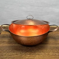 Marmite à soupe en cuivre Vintage, marmite chaude fabriquée à la main, ustensile de cuisson des aliments, mijoter et ragoût de pâtes, avec couvercle, casseroles portables de 24 cm 2