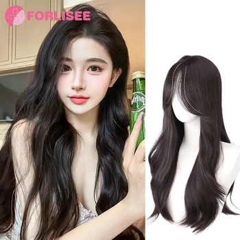 FORLISEE 23-Inch Korean-style S-slit Long Curly Hair Synthetic Natural Middle-parted Curly Chemical Fiber Heat-resistant Wig 1