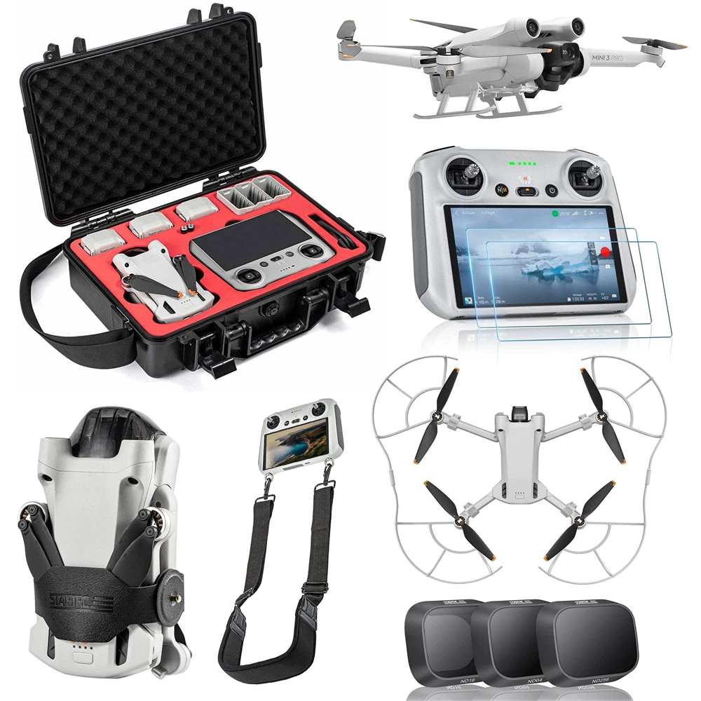 UAV7 in 1 Accessories kit Bundle Waterproof Case,Glass,Filters,Propeller Holder,Propeller Guard,Neck Strap, Landing Gear for DJI