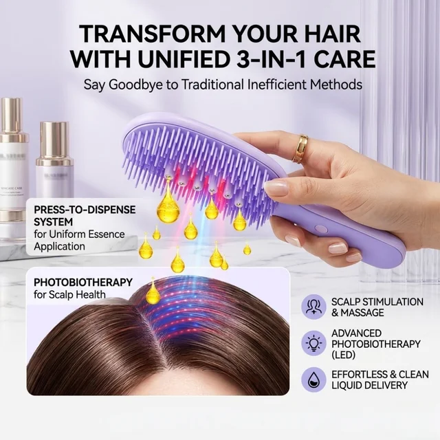 Peigne applicateur d'huile capillaire électrique, brosse de massage du cuir chevelu, vibration sonique, lumière LED, distributeur de liquide, brosse démêlante pour les soins capillaires 1