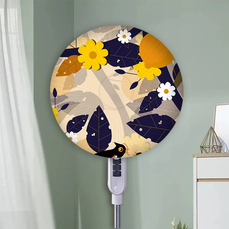 Fresh Green Plant Fan Dust Cover Bedroom All-inclusive Round Flower Print Fan Cover 40-50CM Universal