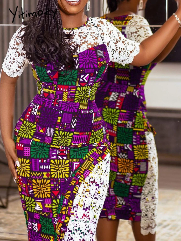 Vestidos ajustados de encaje para vestido elegante con estampado de retazos manga corta Irregular primavera y otoño, a la moda para fiesta y noche, 2022| - AliExpress