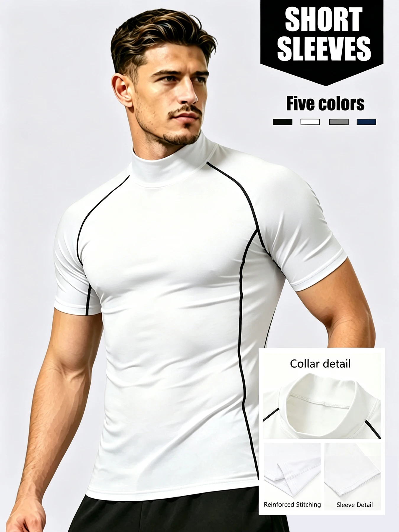 Herren Schnelltrocknende Sportshirts mit Stehkragen und Kurzen Ärmeln, Atmungsaktive Baselayer für Fitness, Laufen, Training und Sport