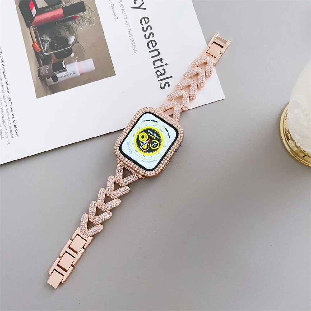 

Hot Selling 2pcs Dimond Strap and Case Apple Watch Band 44mm 40mm 45mm 41mm 42-38mm iwatch series 8 7 se 3 4 5 6 9 ultra 2 49mm