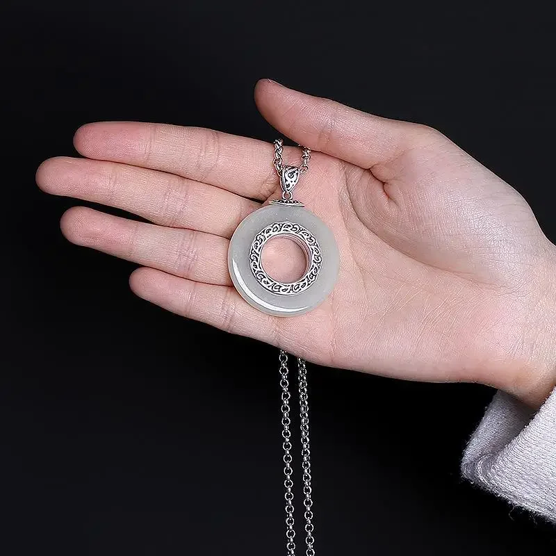 Original Design Hollow Natural Hetian Jade Pendant Necklace Chinese Style Retro Pattern Light Luxury Charm Women's Silver pendant necklace silver necklace silver pendant silver necklace charms jade jewelry