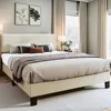 Bed Frame Upholstered Bed Frame Platform with Adjustable Headboard Linen Fabric Headboard Wooden Slats Support 2