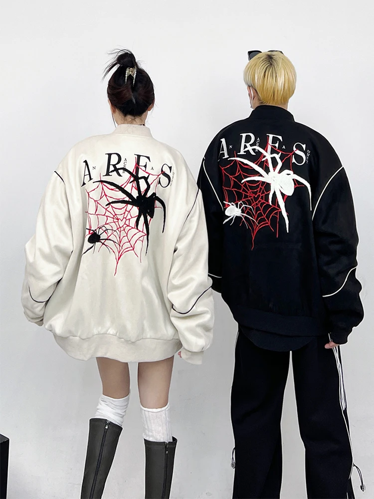 

HOUZHOU Spider Bomber Jacket Coat Men Korean Embroidery Casual Cardigans Outerwears Streetwear Youthful Woman Clothes Hip Hop