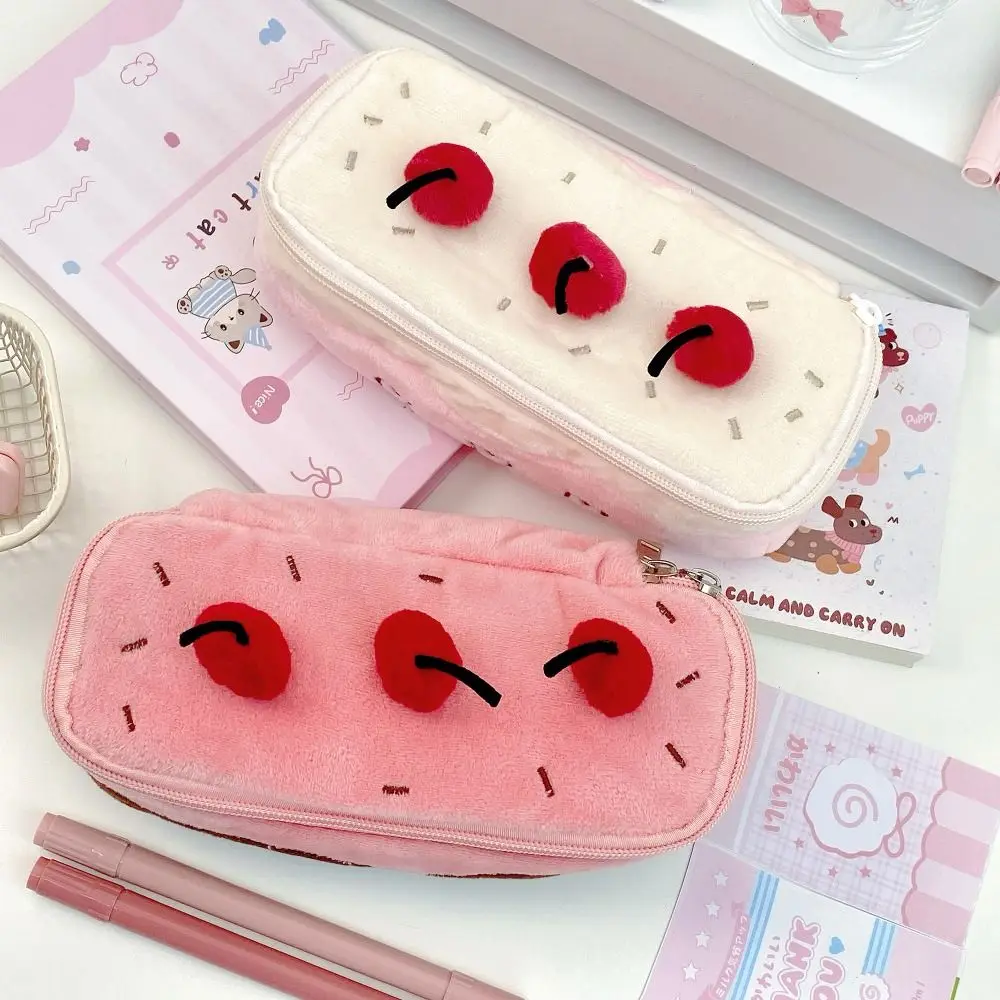 Cartoon Pen Bag Cherry Cake Portable Stationery Bag Large Capacity Multifunction Stationery Organizer Students