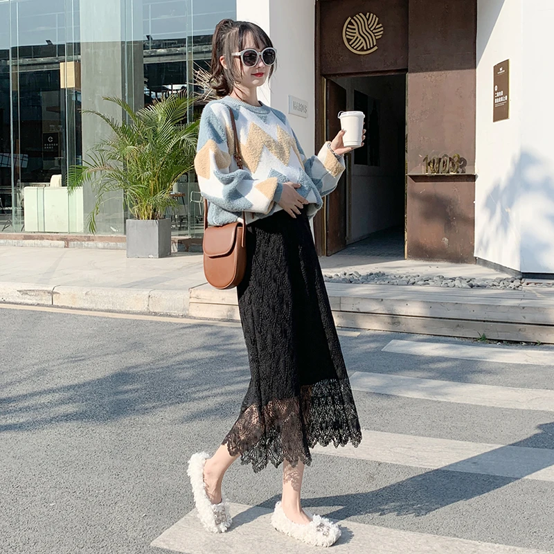T74087# Pregnancy Skirt Skirts Women Lace Hollow Maternity Skirt