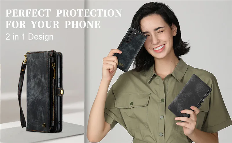 Detachable Magnetic Leather Wallet Case For Samsung Phones 14