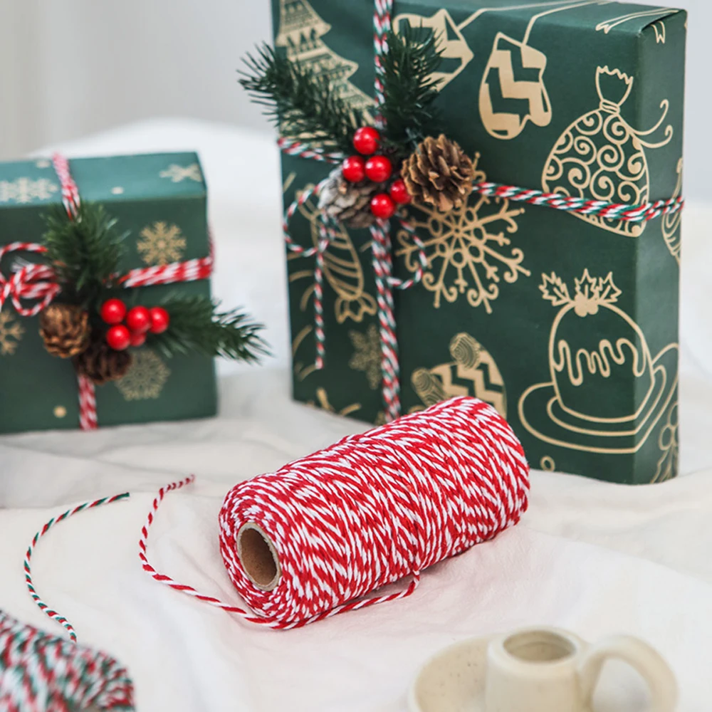 For Home Decor Handmade Christmas DIY Gift Wrap 328ft 2mm Natural Cotton Rope Colorful Twisted String Cotton Cords Rope