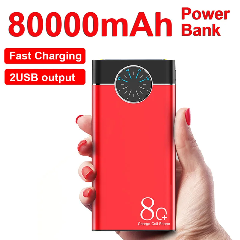 80000mah Power Bank 2usb Portable External Battery Charger High Capacity Fast Charging Charger