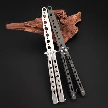 휴대용 접이식 나비 나이프 CSGO 발리송 트레이너 스테인레스 스틸 포켓 연습 나이프 훈련 도구, 프리 연습
