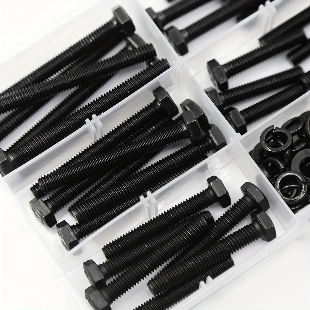 36 Set M6 Hex Head Screws Bolts and Nuts Flat & Lock Washers Assortment Kit Alloy Steel Grade 8.8 (20mm 30mm 40mm 50mm 60mm 70mm