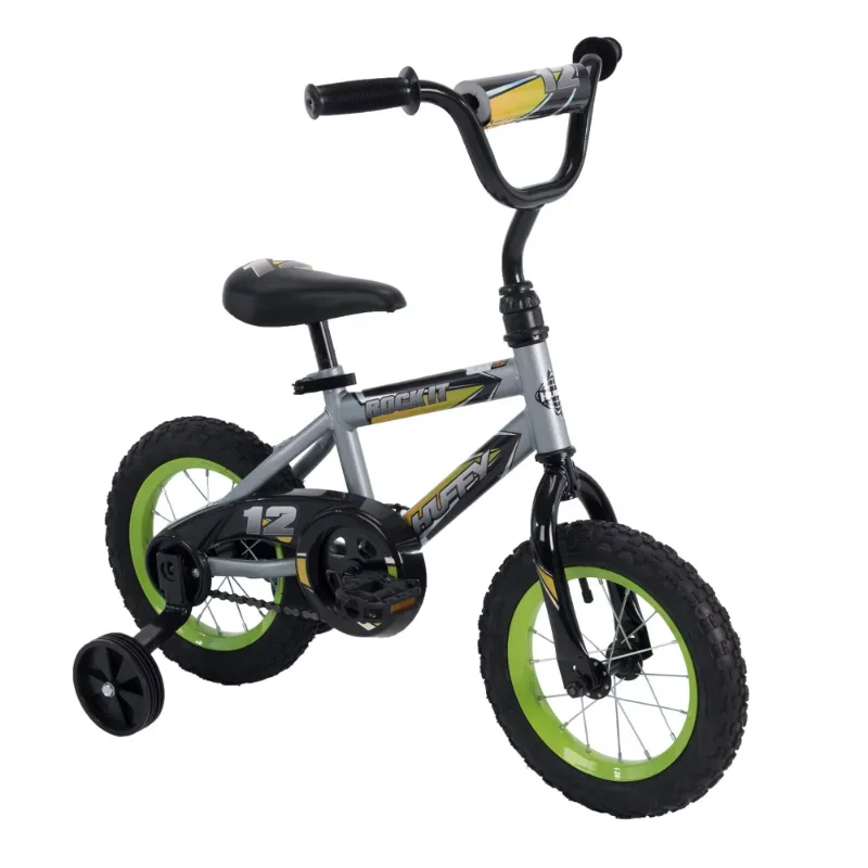 

12 in. Kids Bike, for Boys Ages 3 and up, Grey Matte and Lime