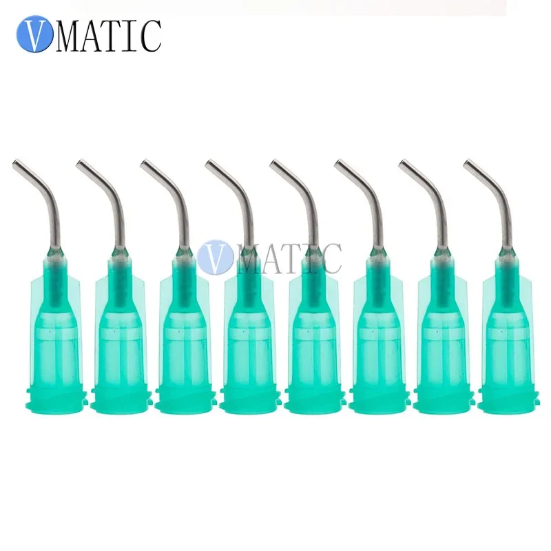 100Pcs Quality 18G Green 0.5" Length 45 Degree Bend Bent Blunt End Stainless Steel Dispensing Needles 1/2 Inch