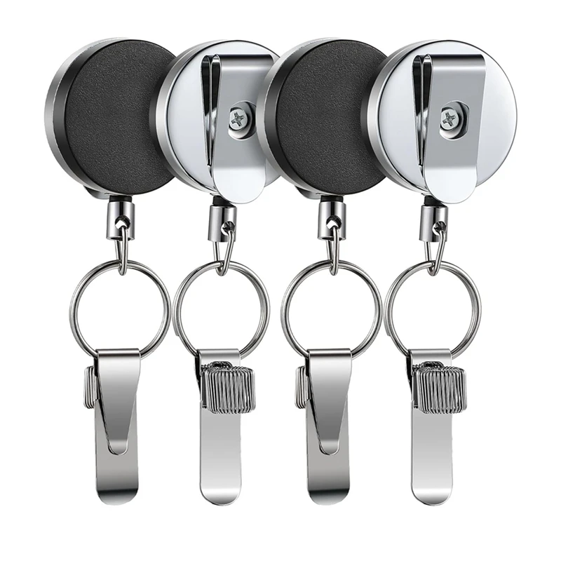 

4 PCS Retractable Pull Pen Pencil Holder Retractable Pen Holder Stainless Steel Universal Pen Lanyard Retractable With Belt Clip