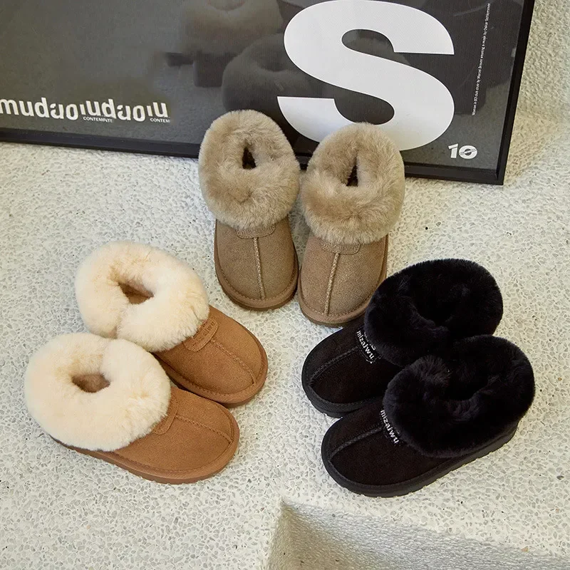 

Children Snow Boots Girls Geniune Leather Lamb Fur Thickened Winter Snow Boots Boys Non-slip Wearable Casual Shoes Size 22-35