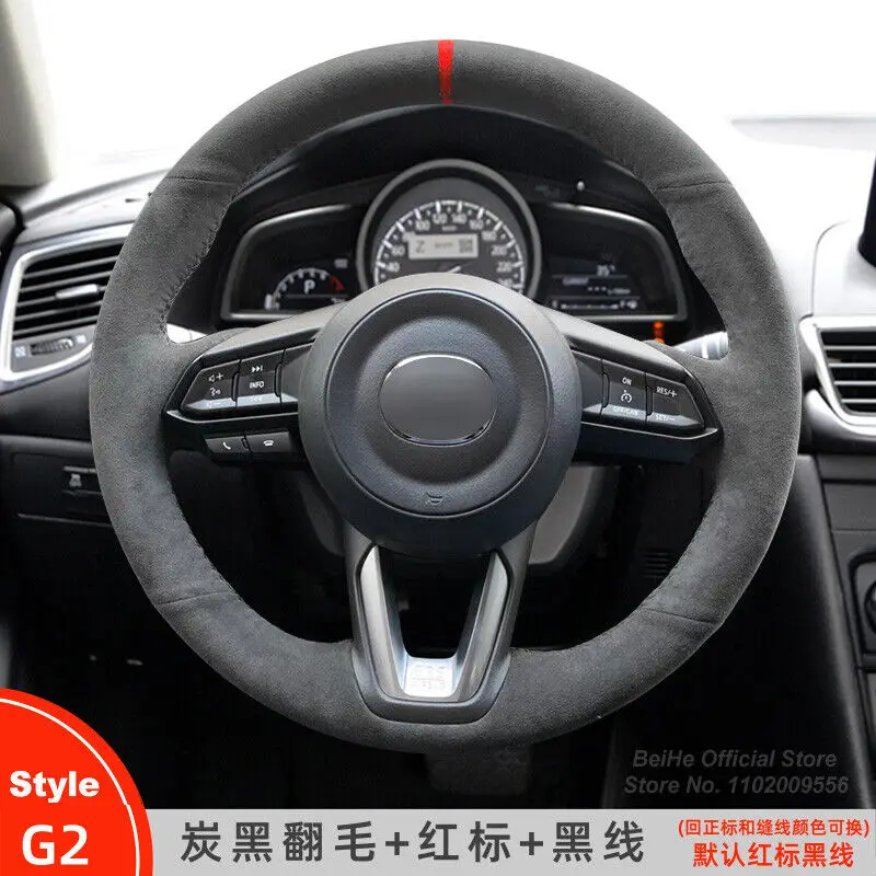

Hand-stitched Suede Car Steering Wheel Cover For Mazda 3 Axela CX-3 CX-5 CX-9