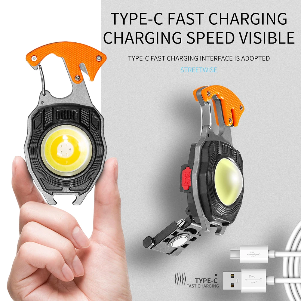 Cobs Keychain Light Portable Mini LED Flashlight Emergency Light with Bottle Opener for Outoor Hiking