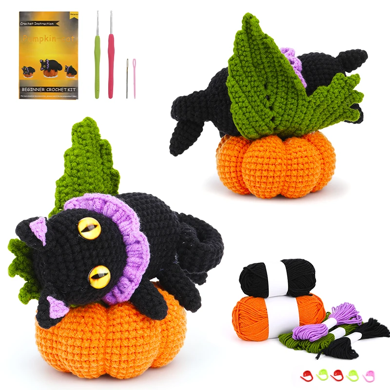 Halloween Crochet Kit for Beginners Crochet Starters Kit Adult Complete Craft Knitting with Hooks Yarns for DIY Gift
