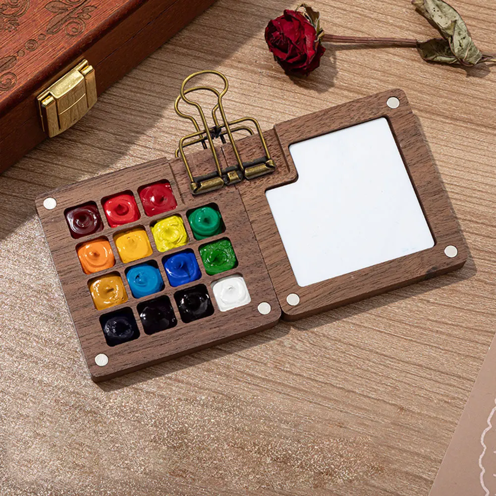 Travel Paint Palette Pocket Artist Watercolor Set Portable Watercolor Set Wooden Grid Paint Box for Artists and Students