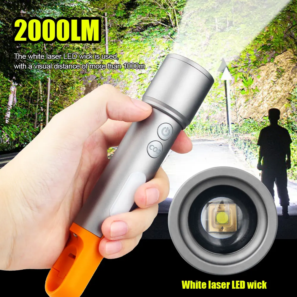 

ZK30 Camping Light 4Colors 2000LM LED Flashlight White/Green/Red/Blue Cob Torch USB Rechargeable With Tail Hook+4 lampshades