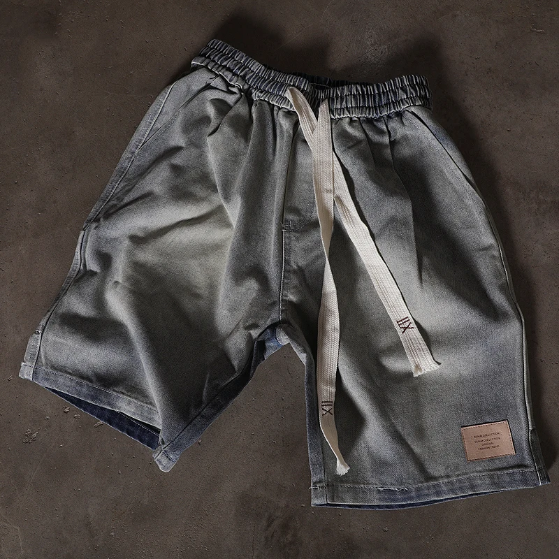 PFHQ Men's Denim Shorts Summer Trendy Washed Workwear Five Quarter Pants Lace Up Design Korea Fashion 21E3101