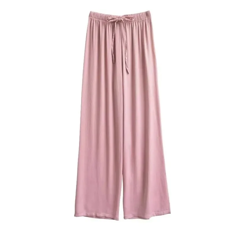 Acetic Acid Ice Silk Wide Leg Pants 2024 New Summer Thin Satin Casual Pants Women's High Waisted Straight Leg Pants Long Trouser