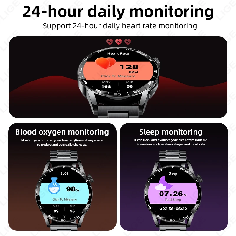 LIGE Outdoor Military Smartwatch Men Bluetooth Talking Smartwatch 1.38" HD Full Touch Heart Rate Monitoring Sports Fitness Watch