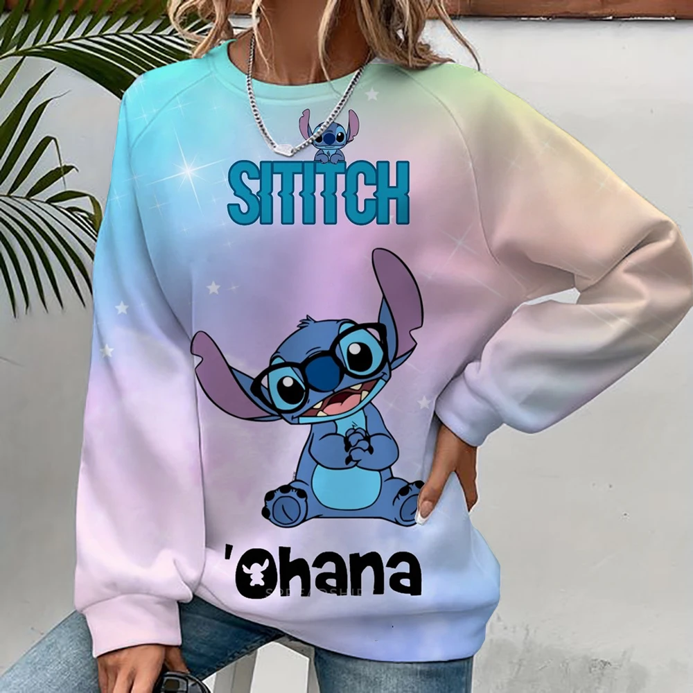 Women's Disney Stitch print Long Sleeve Sweatshirt Vintage Korean Harajuku Y2k Aesthetic Oversize Graffiti Print Pullover 2000s 3