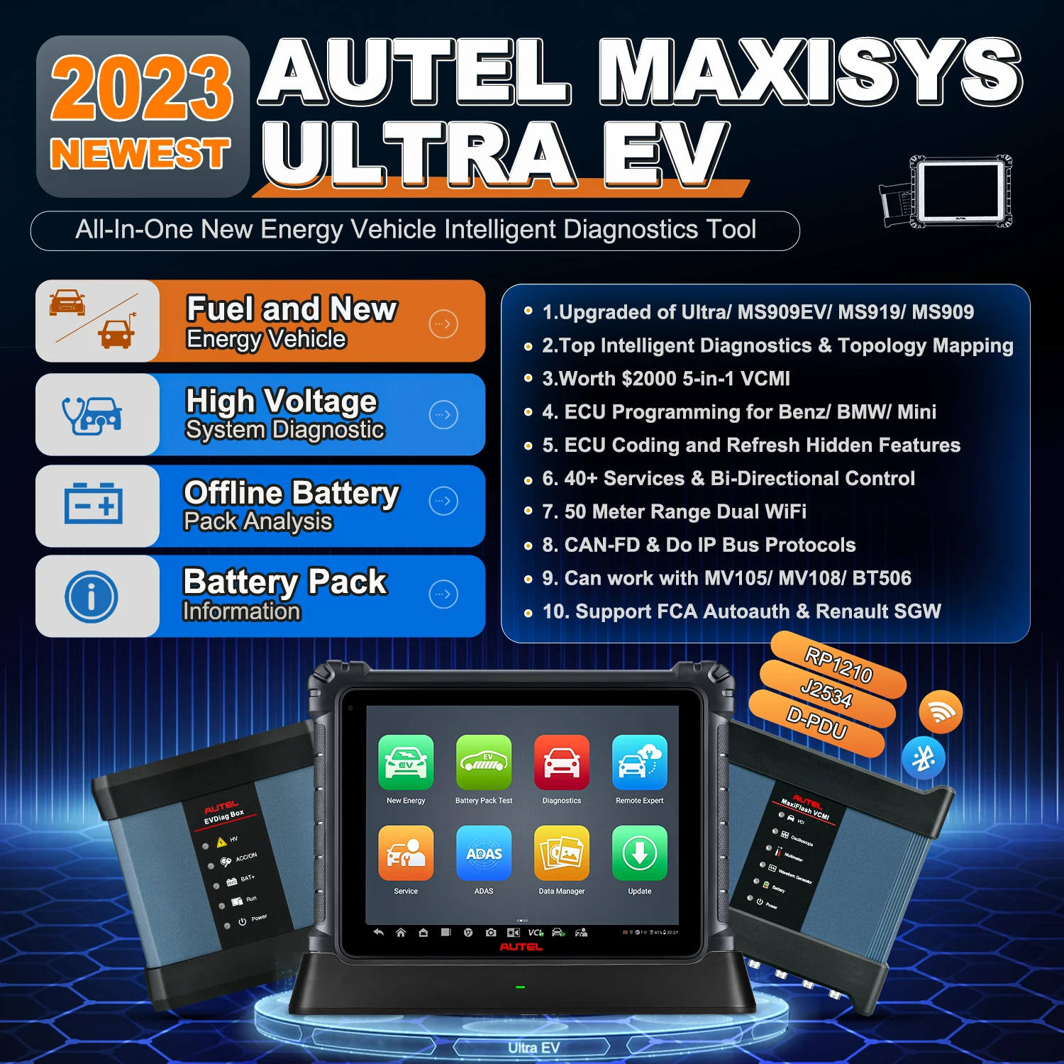 Autel Maxisys Ultra EV Scanner Top Intelligent Electric Vehicle Diagnostic Scan Tool with 5-in-1VCMI, ECU Programming & Coding