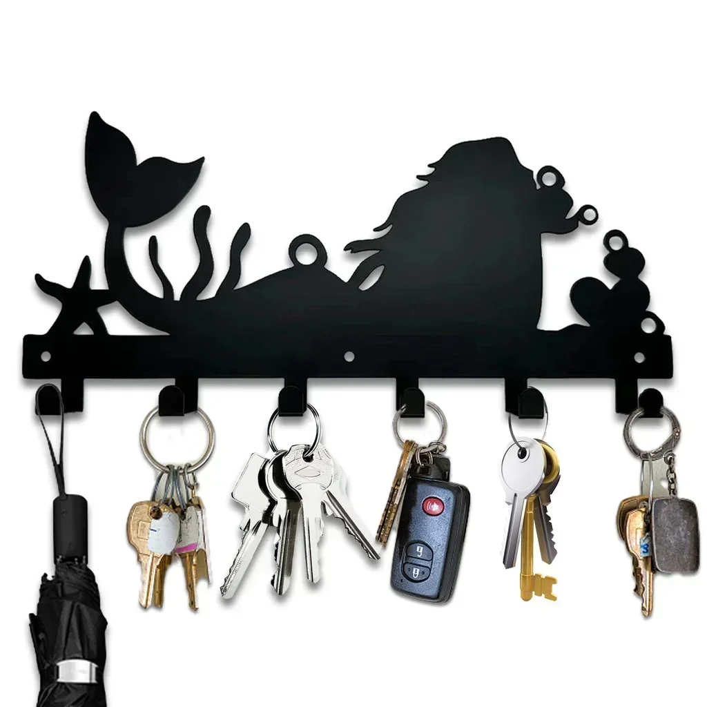 

Металлический железный Дизайн русалки, металлический держатель для ключей, настенный крючок для пальто, настенный подвесной стеллаж для ключей с 6 крючками, acce для ванной комнаты