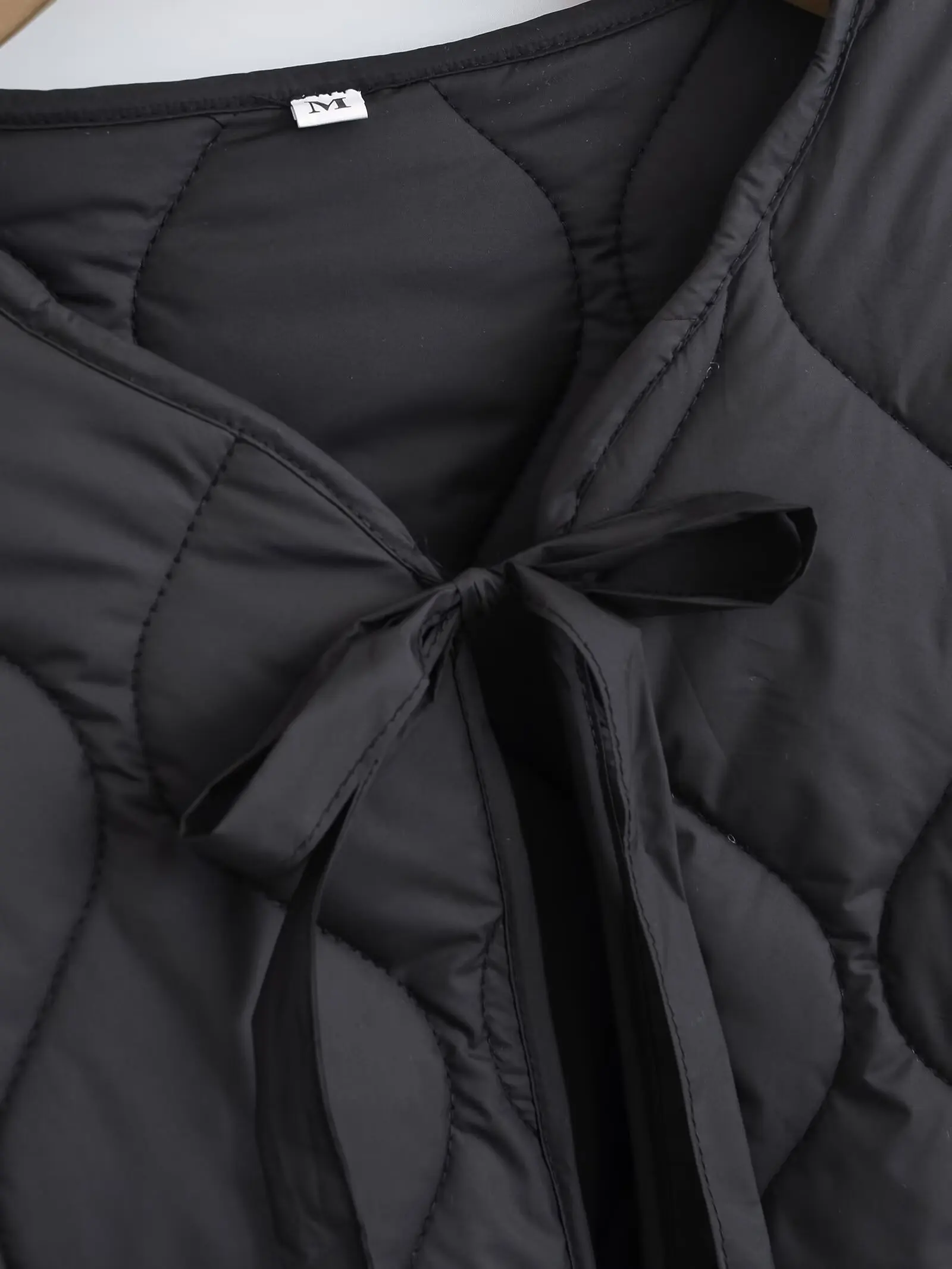 HH Autumn Jacket For Women 2024 New Fashion Bow Lace Up Cropped Coat Long Sleeve Quilted Jacket Woman Solid Casual Outerwear