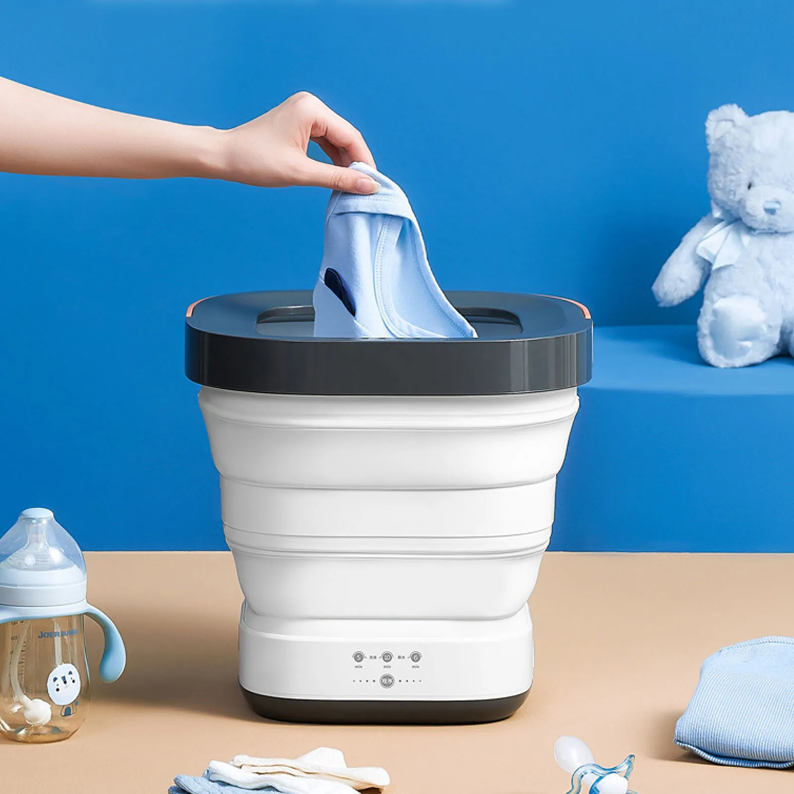 

Folding Washing Machine Portable Mini Bucket Washer for Home Travel 100‑240V