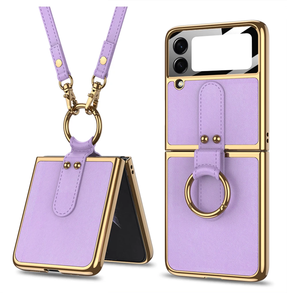 silicone cover with s pen Pu Leather hand Strap Anti-fall Phone Case for Samsung Galaxy Z Flip 3 5G SM-F711B Protection Back Cover with Lanyard cute samsung cases