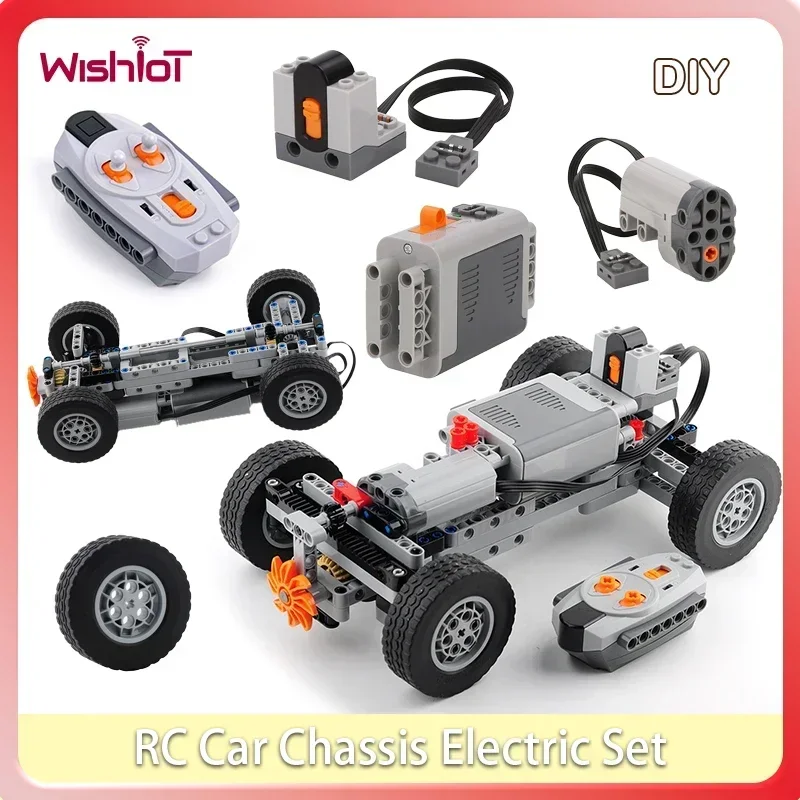 4WD RC Car Chassis Electric Set Building Block Motor Wheels RC Reciever Battery Box Functions Simulation Spray MOC Technical Toy